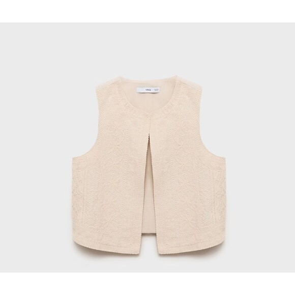 MANGO Women's Embroidered Linen Vest size L Crewneck Lined - Picture 8 of 8